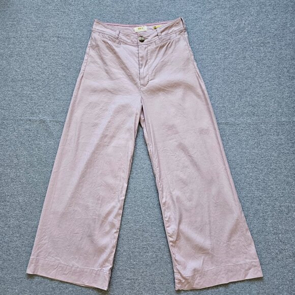 Maeve Anthropologie Pants Womens 28 Ettie Wide Leg High Rise Crop Linen Blend - Picture 1 of 6